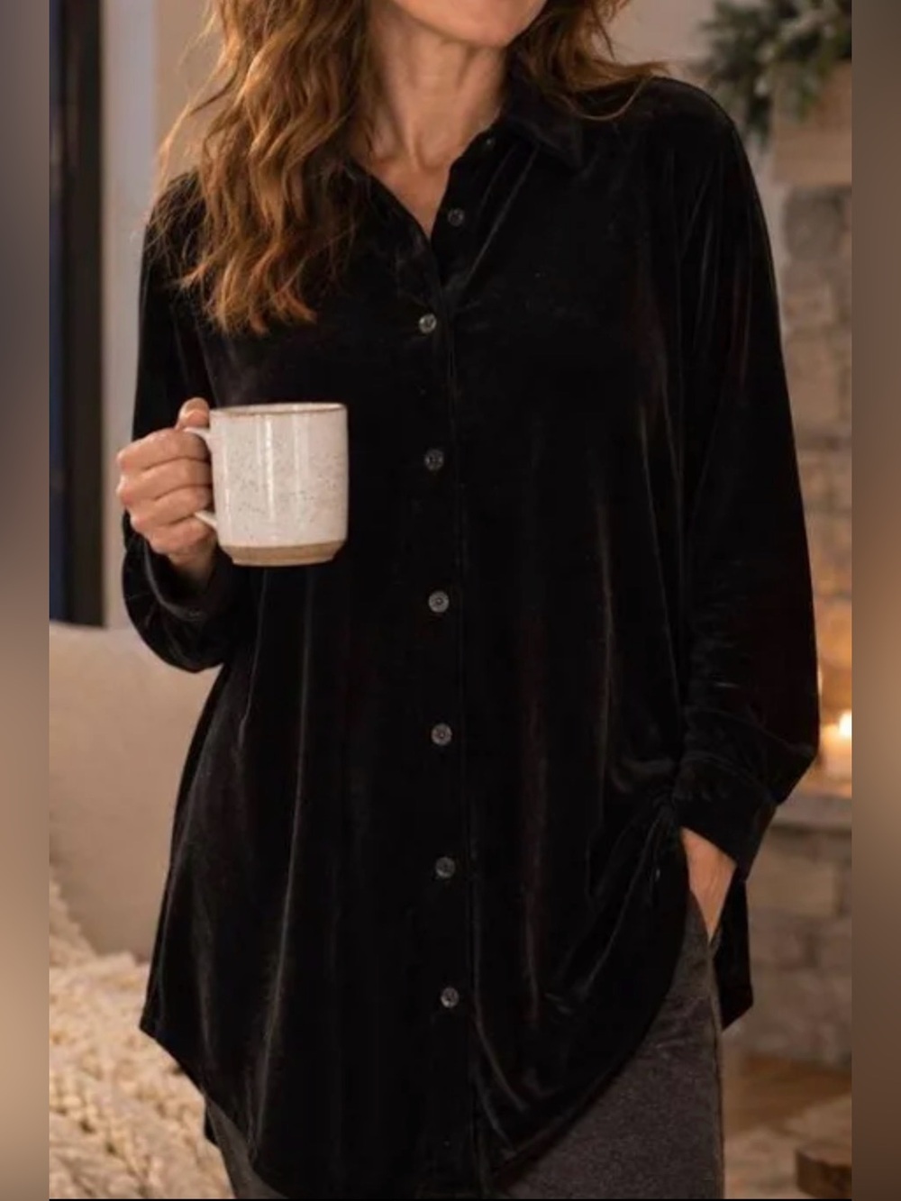 soft surroundings velvet boyfriend tunic shirt 1X black Whimsigoth Minimalist